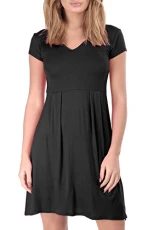 Womens Party Franki V Neck Flared Skater Dress Black Plus Size (UK 20/22)