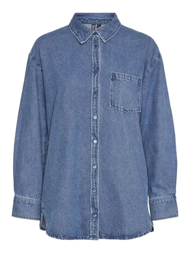 Women's Pcmaisie LS Shirt Noos Bc Long Sleeve Blouse, Medium Blue (Medium Blue Denim), XL