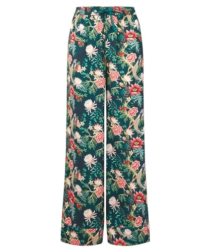 Women's Peacock Floral Mix and Match Satin Wide Leg Pyjama Bottoms Pants, 8