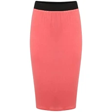 Womens Pencil Stretch Ladies Contrast Elasticated Waistband Fit Bodycon Plain Office Midi Skirt Plus Size 8-26 Coral Womens Pencil Stretch Ladies Contrast Elasticated Waistband Fit Bodycon Plain Office Midi Skirt Plus Size 8-26 Coral
