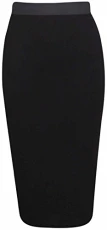 Womens Pencil Stretch Ladies Contrast Elasticated Waistband Fit Bodycon Plain Office Midi Skirt Plus Size 8-26 Black Womens Pencil Stretch Ladies Contrast Elasticated Waistband Fit Bodycon Plain Office Midi Skirt Plus Size 8-26 Black