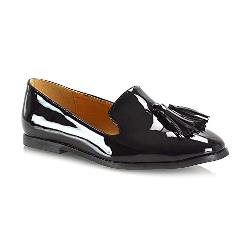 Womens Penny Tassel Loafers Slip On Ladies Flat Mocassins Shoes Size 3-8 Black Patent