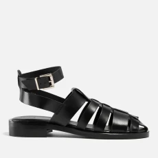 Womens Perry Leather Fisherman Sandals - Black