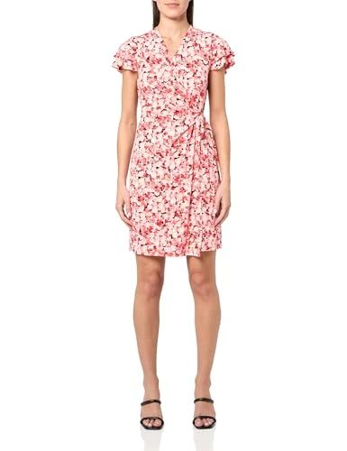 Women's Petite Flutter Sleeve WRAP Dress, Pomegranate Multi