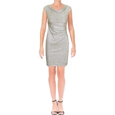 Womens Petites Metallic Ruched Cocktail Dress Gold 12P Womens Petites Metallic Ruched Cocktail Dress Gold 12P