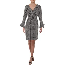 Womens Petites Plaid Ruched Wear to Work Dress B/W US 2P Black/White Womens Petites Plaid Ruched Wear to Work Dress B/W US 2P Black/White