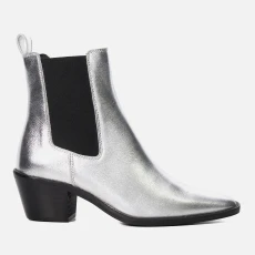 Womens Pexas Leather Heeled Boots - Silver