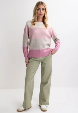 Womens Pink & Cream Colourblock Stripe Jumper Womens Pink & Cream Colourblock Stripe Jumper