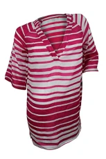 Women's Pink White Striped Caftan Shirt - Pink - X-Small