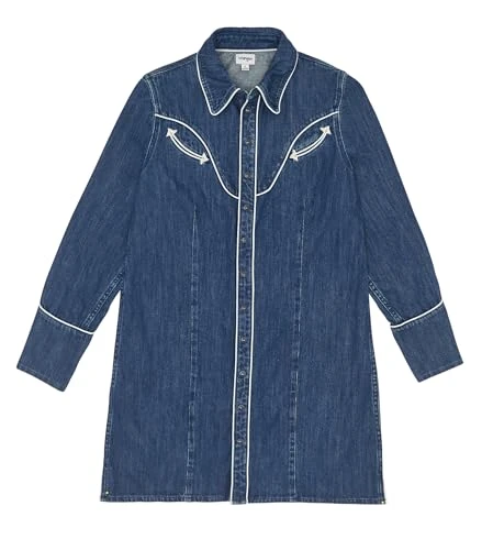 Women's Piped Shirt Dress Casual, Blue Reverie, M