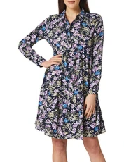 Women's piper L/S Shirt Dress WVN Noos, Black iris/AOP: Purple and Parisian Blue Flowers, 10