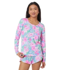 Women's Pj Knit Ls Henley Top, Multi Soiree All Day, XS