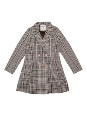 Women's Plaid Tweed Coat Elegant Lapel Collar Double Breasted Blazer Outerwear, Brown, L