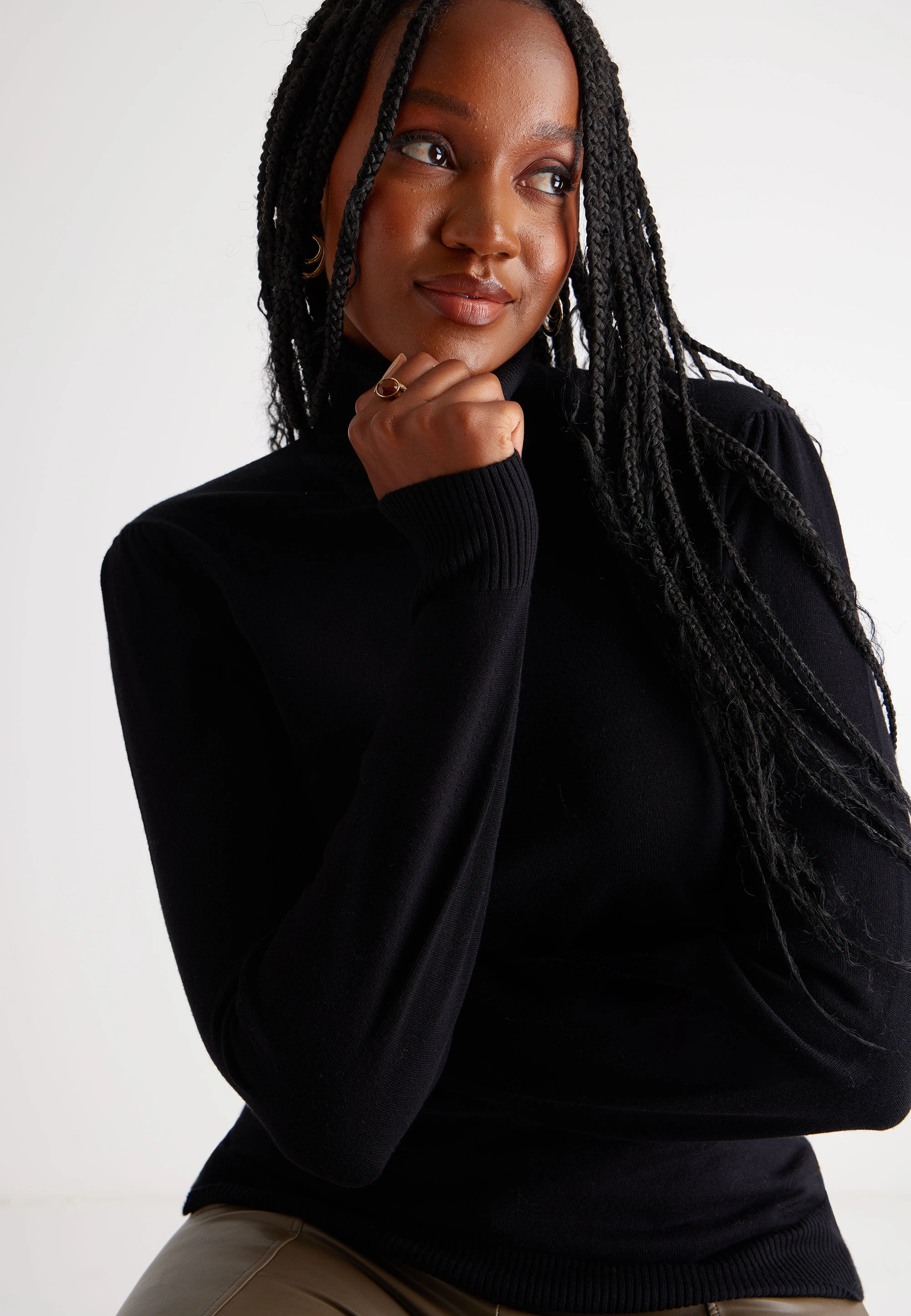 Womens Plain Black Roll Neck Jumper