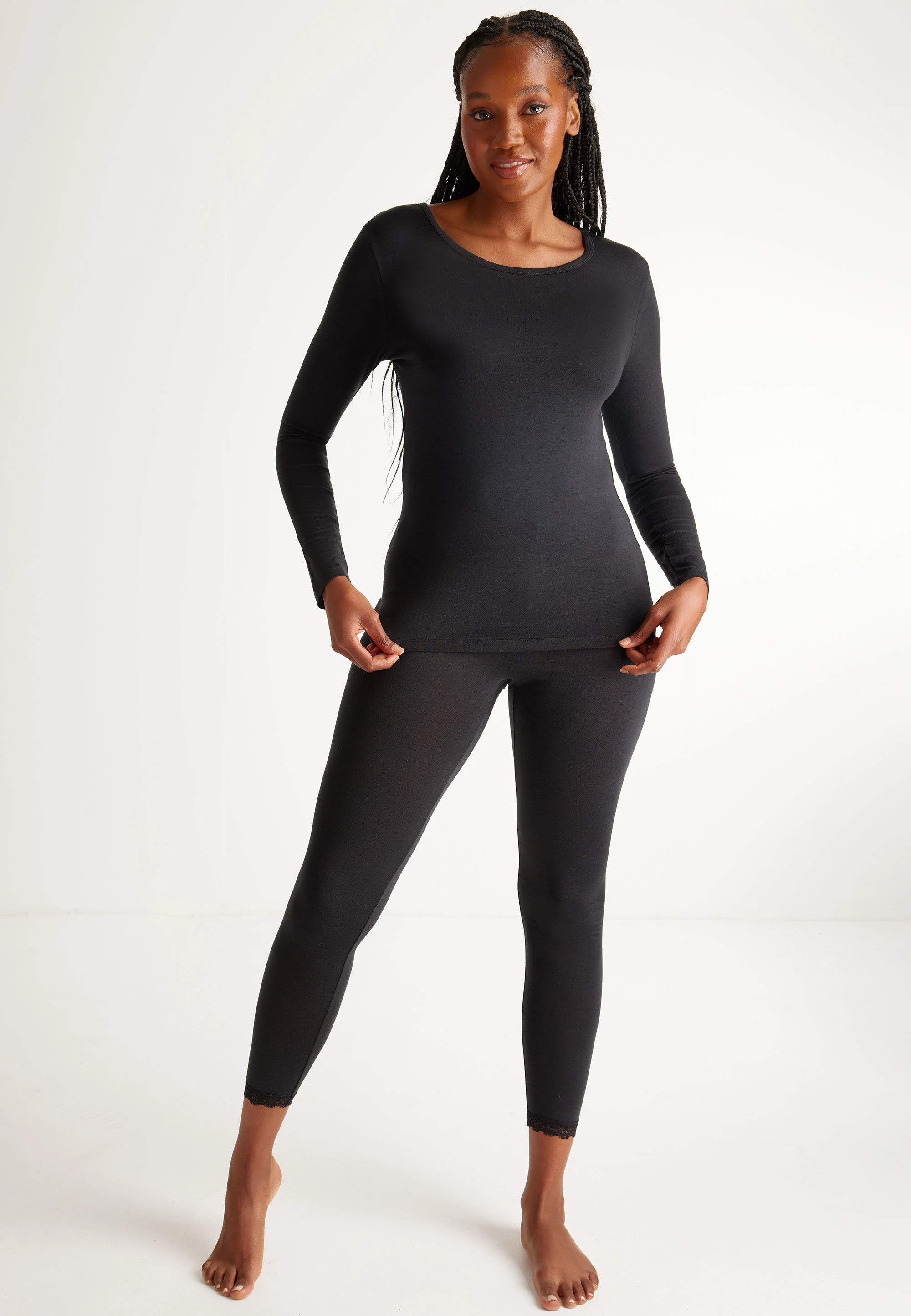 Womens Plain Black Thermal Leggings
