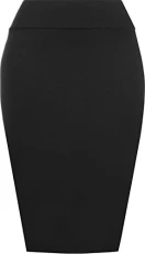 Womens Plain Bodycon Pencil High Waisted Ladies Stretch Midi Skirt - Black - 8/10