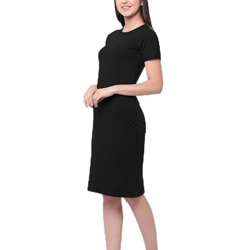 - Womens Plain Bodycon Short Sleeve Maxi/Midi Dress - Round Neck Casual – Suitable for The Holiday, Travel, Party, Wedding, Cocktail, (Black, 12-14)