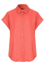 Womens Plain Coral Button Down Shirt