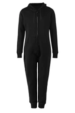 Womens Plain Hoody Onesie Hooded Jumpsuits Long sleeve Zip Pajamas wear X-Large (UK 14) Onesie Black