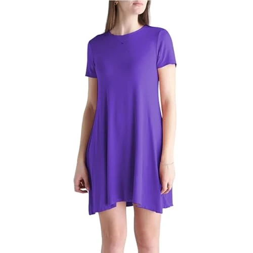 Women’s Plain Jersey Cap/Short Sleeve Ladies Party Swing Skater Dress – Modern, Classy and Comfortable – for Any Occasion - Purple Colour - Sizes 8-19