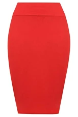 Womens Plain Jersey Elasticated High Waist Pencil Bodycon Office Skirt UK Pencil Skirt Red M/L (UK 12/14)