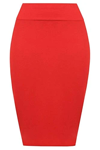 Womens Plain Jersey Elasticated High Waist Pencil Bodycon Office Skirt UK Pencil Skirt Red M/L (UK 12/14)