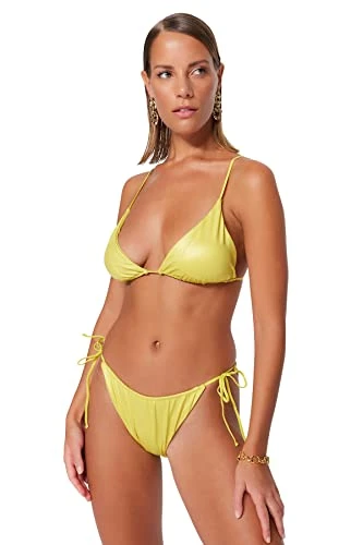 Women's Plain Knit Bikini Set Swimwear, Yellow, 10