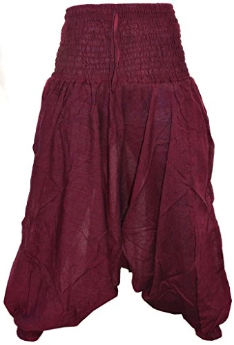 Women's Plain Multilayered Elastic Waist Light Harem Trousers Maroon