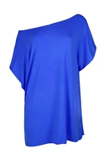 Womens Plain Off Shoulder Oversized Batwing Top Royal Blue M/L (UK 12/14)