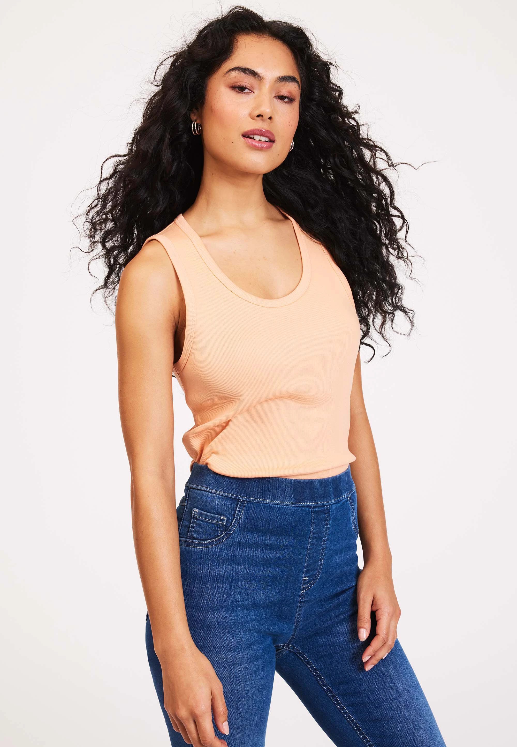 Womens Plain Orange Scoop Neck Vest