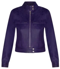 Women's Plain Purple Leather Biker Motorcycle Jacket