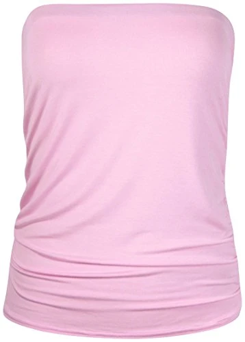 Womens Plain Ruched Ladies Sleeveless Gathered Elasticated Soft Stretch Strapless Bandeau Boob Tube Vest Top Baby Pink Size 22-24 (XXXL)