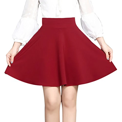 Womens Plain Soft Stretch Ladies Elasticated Waistband Full Flared Swing Skater Midi Skirt for EACH SEASON Red M