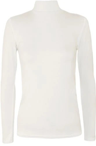 Womens Plain Turtle Neck Long Sleeve Ladies Thin Jersey Stretch Top - White - 12-14