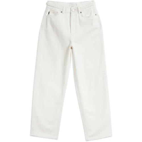 Womens Plaited Waistband Straight Leg Jeans Pants White 30