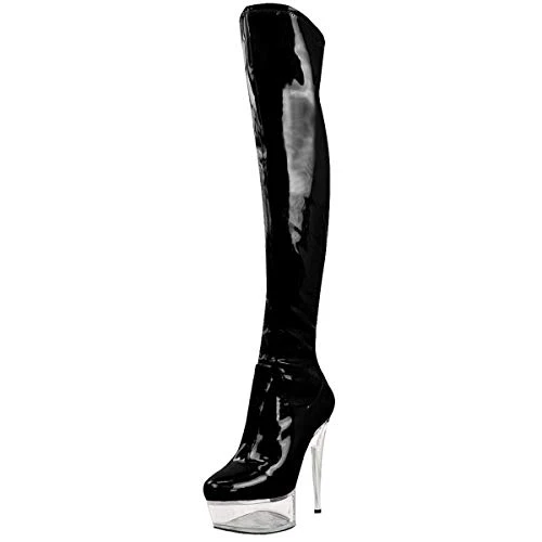 Womens Platform High Heel Stiletto Over The Knee Stretch Stripper Clear Perspex Boots Heels Sexy Par