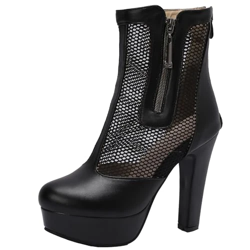 Women's Platform Mesh Sandals Summer Booties with Zipper