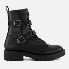 Womens Plazas Leather Boots - Black