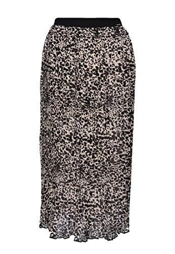 Women's Pleated Midi Skirt, Black (Alaskan Leopard Print O6v), M (Size:12)