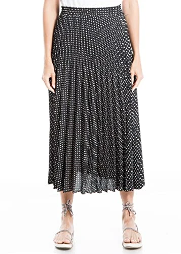 Women's Pleated Midi Skirt, Black Tic Tac Dot, Large