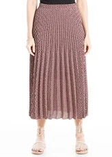 Women's Pleated Midi Skirt, Cream/Red Diamond Ladders, S