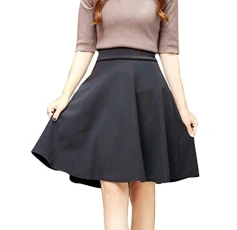 Women's Pleated Midi Skirt Short Skirt Plain Skater Flared A-Line Midi Skirt XXL Black