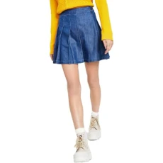 Womens Pleated Mini Denim Skirt Blue 14, Med Benson Wash, 14 Short