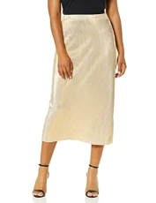 Women's Pleated Shine Midi Skirt, Antique Cream, Medium Women's Pleated Shine Midi Skirt, Antique Cream, Medium