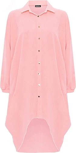 ® Women's Plus Batwing Shirt Dress Long Sleeve Dip Hem Hi Lo Button Collar Ladies - Peach - 24-26