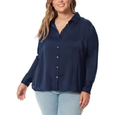 Womens Plus Bodie Collar Button Detail Button-Down Top, Navy Blazer, 3X Womens Plus Bodie Collar Button Detail Button-Down Top, Navy Blazer, 3X