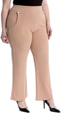 Women's Plus Button Embellished Pocket Palazzo Trousers Ladies Wide Leg Pants - Stone - 18