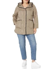 Women's Plus Coat Quilted Contrast Trims in Desert Sand, Size 3032 Jacket, 34-36 Women's Plus Coat Quilted Contrast Trims in Desert Sand, Size 3032 Jacket, 34-36