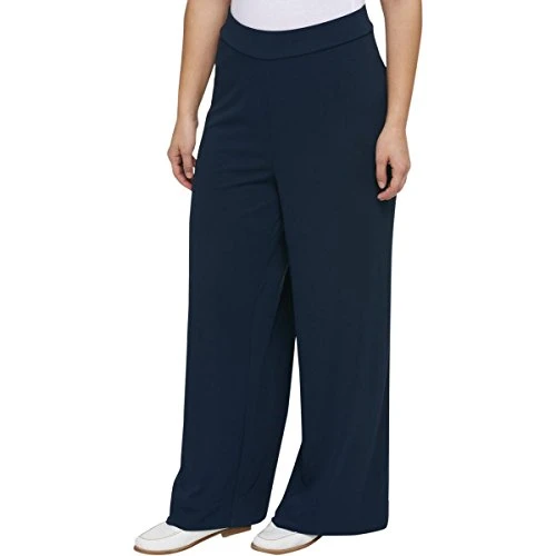 Womens Plus Crepe Wide Leg Casual Pants Navy 2X