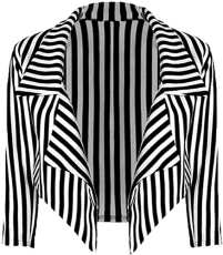 Women's Plus Cropped Waterfall Blazer Ladies Striped Print Collared Open - Black White - 8-10